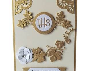 ZAPROSZENIA KOMUNIA UNIWERSALNE HOSTIA W LIŚCIACH C6 ZŁOTO - ECRI