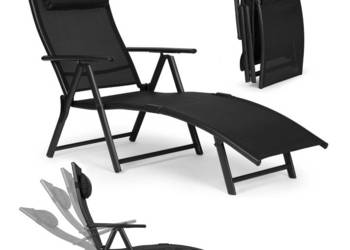 Leżak plażowy ogrodowy składany leżanka regulacja oparcia stalowa konstruk…