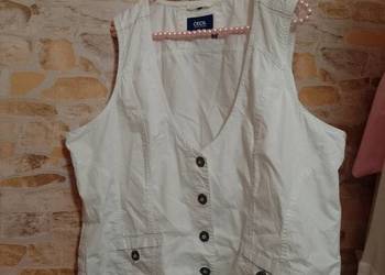 (44/46) (2XL/3XL) Biała, dżinsowa kamizelka z patką z Londynu