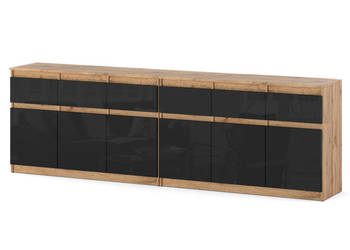 Komoda Szafka Do Sypialni Nowoczesna 240cm Dąb Wotan Czarny Połysk Loft
