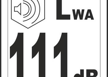 Naklejka LWA 111 oznaczenie poziomu mocy akustycznej hałasu urządzenia