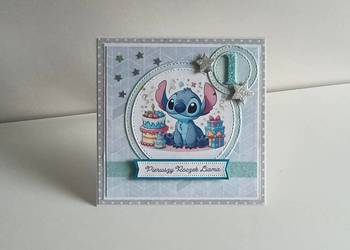 Personalizowana kartka na urodziny ręcznie robiona Stich