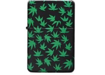 Czarna Zapalniczka Benzynowa z Zielonymi Listkami Marihuany Atomic