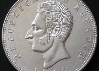 Ekwador 5 sucre 1944 - SREBRO - S. Bolivar - stan 1/2