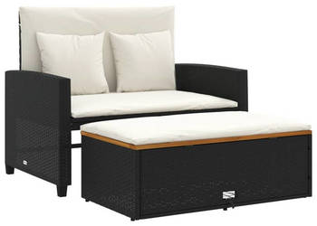 Sofa ogrodowa z poduszkami 2-os. czarna rattan PE i akacja WM-365141