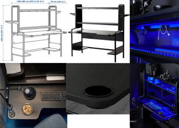 Ikea Fredde Biurko Gamingowe czarne 140-185x74x146 cm