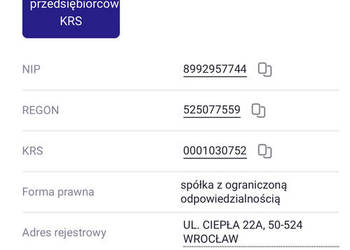 Sprzedam Sp. z o.o. z 2 letnim stażem