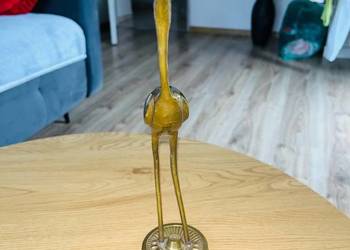 Stara Mosiężna Figurka Żuraw Czapla Handarbeit 31cm Vintage Mid-Century
