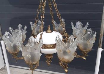 Piękny pałacowy mosiężny ŻYRANDOL z porcelaną 8 ramion
