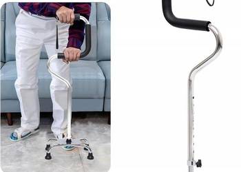 Laska z uniwersalnym uchwytem, podnóżek czteronożny z aluminium