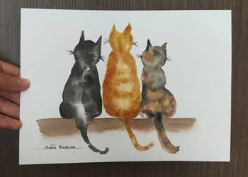 Obraz Akwarela KOTY 26x19 Oryginał