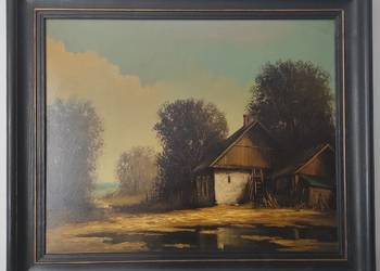 Jarosław Wojtkowiak (ur. 1952) - Pejzaż z chatą. Duży obraz 97,5 x 82 cm