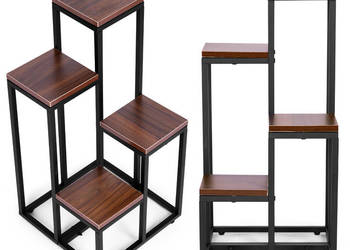 Kwietnik regał na kwiaty ozdoby 4 półki metal MDF ciemny orzech ModernHome