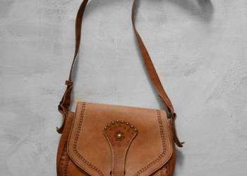 camelowa skórzana torebka boho style retro vintage hippie
