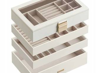 SONGMICS Pudełko na biżuterię 4 poziomy, gablota, szkatułka