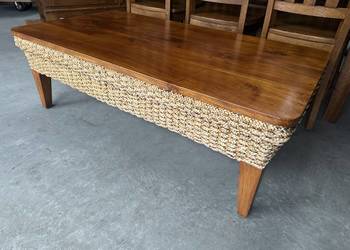 Drewniana ława stolik z rattanem 130cm