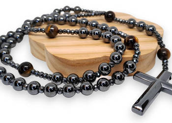 Różaniec z hematytu i tygrysiego oka, HEMATYT, TYGRYSIE OKO #1234