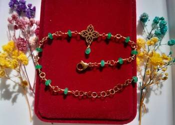 Pozłacana bransoletka zestaw z naturalnym rubinem, szmaragd.