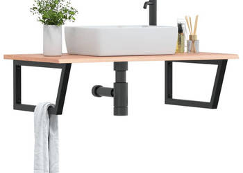 Półka ścienna pod umywalkę stal i lite drewno dębowe WM-3302651