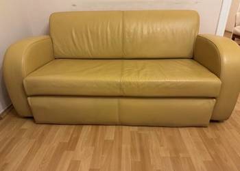 Sofa skórzana rozkładana z funkcją spania skóra naturalna odcień żółty