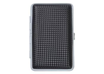 Czarna Papierośnica Skórzana typu SLIM na Cienkie Papierosy Plecionka