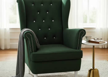 Fotel Uszak Caro Butelkowa Zieleń, Dostawa 0zł!