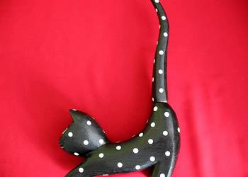 Kot - duży kotek w kropki - drewno - stara figurka - 27 x 16 x 5 cm Formano