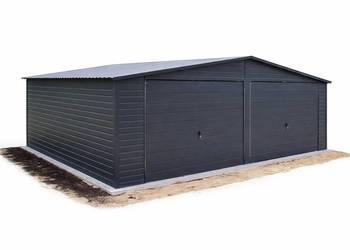 Garaż blaszany 7x6 grafitowy dwustanowiskowy z dachem dwuspadowym
