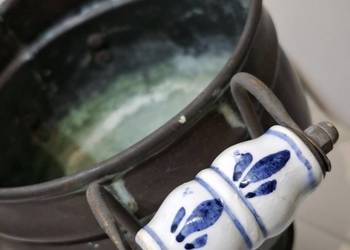 ​Stary miedziany kociołek delft rękodzieło vintage patyna