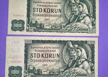 2x 100 czechosłowackich koron z 1961 roku.