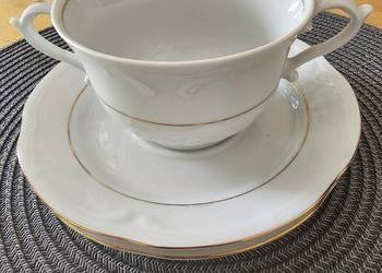 Bulionówka trio Włocławek Vintage biała ze złotym  porcelana