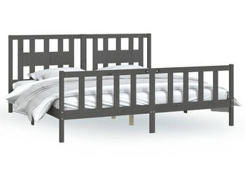 Rama łóżka z wezgłowiem szara lite drewno sosnowe 200x200 cm WM-3188188