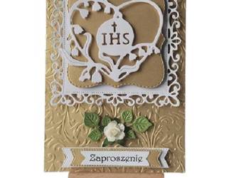 Zaproszenia Komunia Uniwersalne IHS W Sercu B6 Złoto – Biel