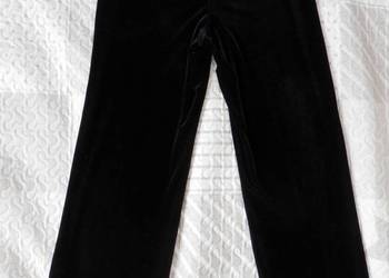 Spodnie Aksamitne Czarne Wizytowe Wieczorowe Proste Nogawki Wysoki Stan