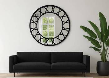 Lustro ICE LOFT CLOCK – okrągłe lustro loft czarne ze szprosami,