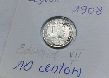CEYLON-10 CENTÓW-1908 r SREBRO (0,800)-EDWARD V||