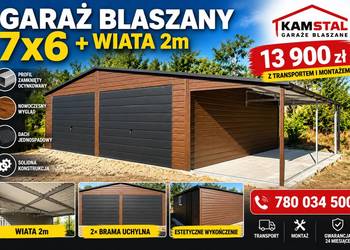 GARAŻ BLASZANY Garaże blaszane 7×6 m + WIATA 2 m blaszaki Profil Konin