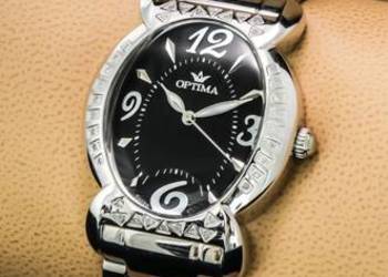 Śliczny nowy damski zegarek Optima z diamentami