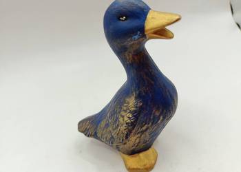 Kaczka niebiesko złota ceramiczna ptak drób wiosenne dekoracje