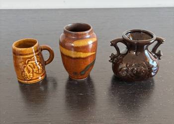 3 dzbanuszki ceramiczne w odcieniach brązu (vintage PRL)