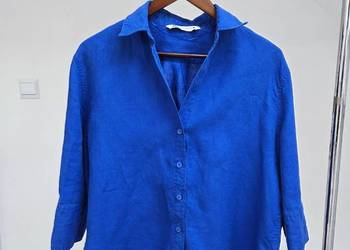 Lniana granatowa koszula 3/4 rękaw