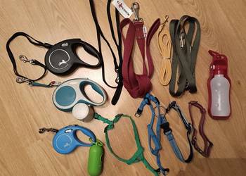 Zestaw smyczy, obroży,szelek i butelka dla psa