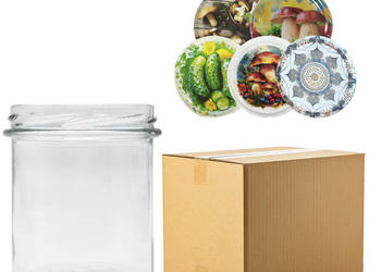Słoik 350 ml fi-82 - Karton 90 szt (wieczka - mix wzorów)