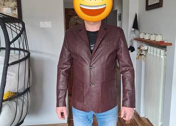 nowa męska skórzana bordowa kurtka, marynarka rozmiar S brak metki