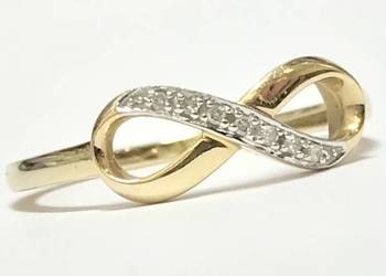 Złoty PIERŚCIONEK 585 14K z cudownymi DIAMENTAMI nieskończoność 0.04ct r.15