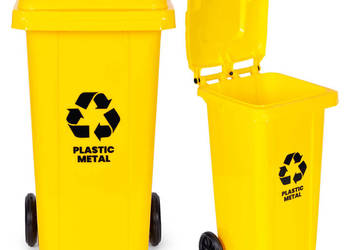 Kosz na smieci pojemnik 120L kubeł śmietnik żółty plastik gumowe koła