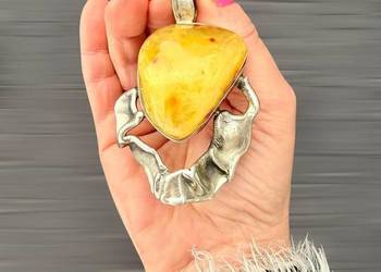 WYPRZEDAŻ wisior artystyczny srebro 925 bursztyn bałtycki rękodzieło