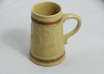 Stary kamionkowy kufel do piwa z reliefem 15,5 cm – Vintage / Retro