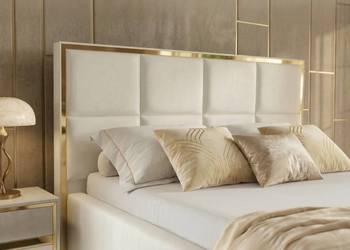 Łóżko z pojemnikiem białe złote 180x200 welurowe