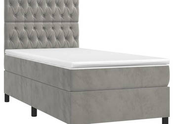 Łóżko kontynentalne z materacem i LED szare aksamit 100x200cm WM-3136287